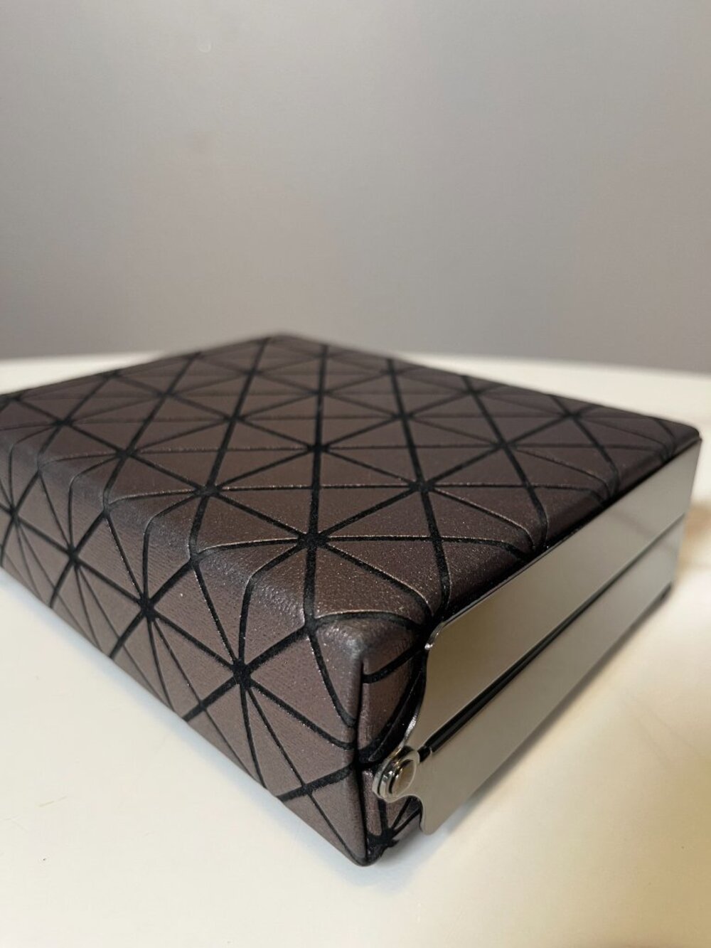 Sondra Roberts Metallic Geometric Leather Gunmetal Frame Box Clutch - Picture 10 of 13